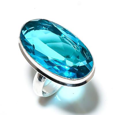 Londonblå topas ädelsten handgjord 925 sterlingsilver presentring storlek 10 M5d62