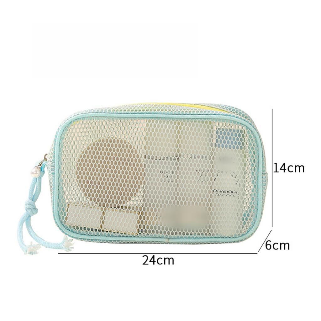 1PC Dopamine Color Storage Bag Large Capacity Breathable Mesh Cosmetic Bag Lightweight with Handle Coin Purse
