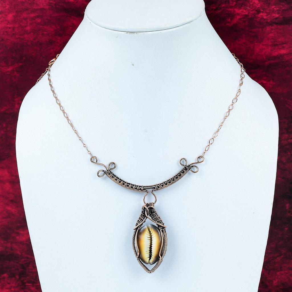 Cowrie Shell Necklace Copper Wire Wrapped Necklace Adjustable Chain Necklace Copper Wire Jewelry Handmade Necklace Gemstone Jewelry For Gift