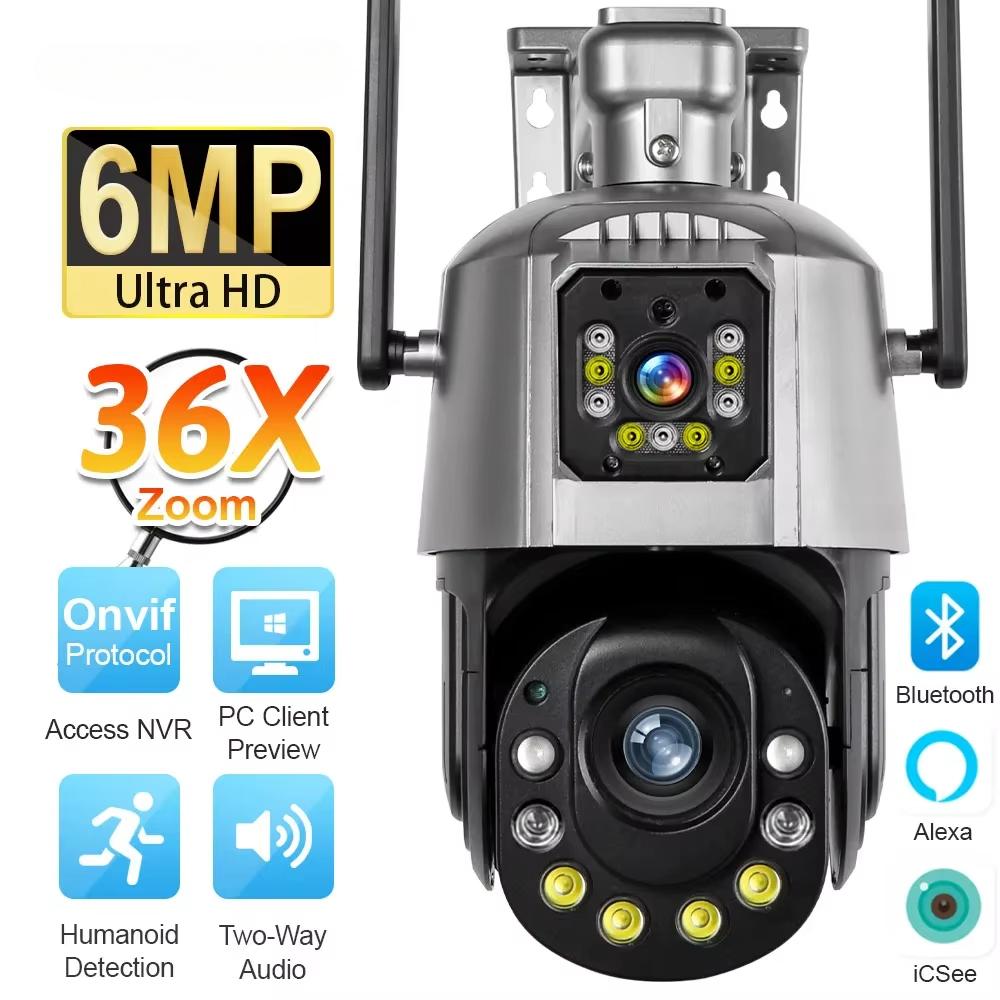 LS VISION Cameră IP WiFi UE cu zoom optic real 36X pentru exterior 6MP lentilă duală Ecran dublu PTZ Detectare umanoid Audio bidirecțional P2P Camere CCTV iCSee