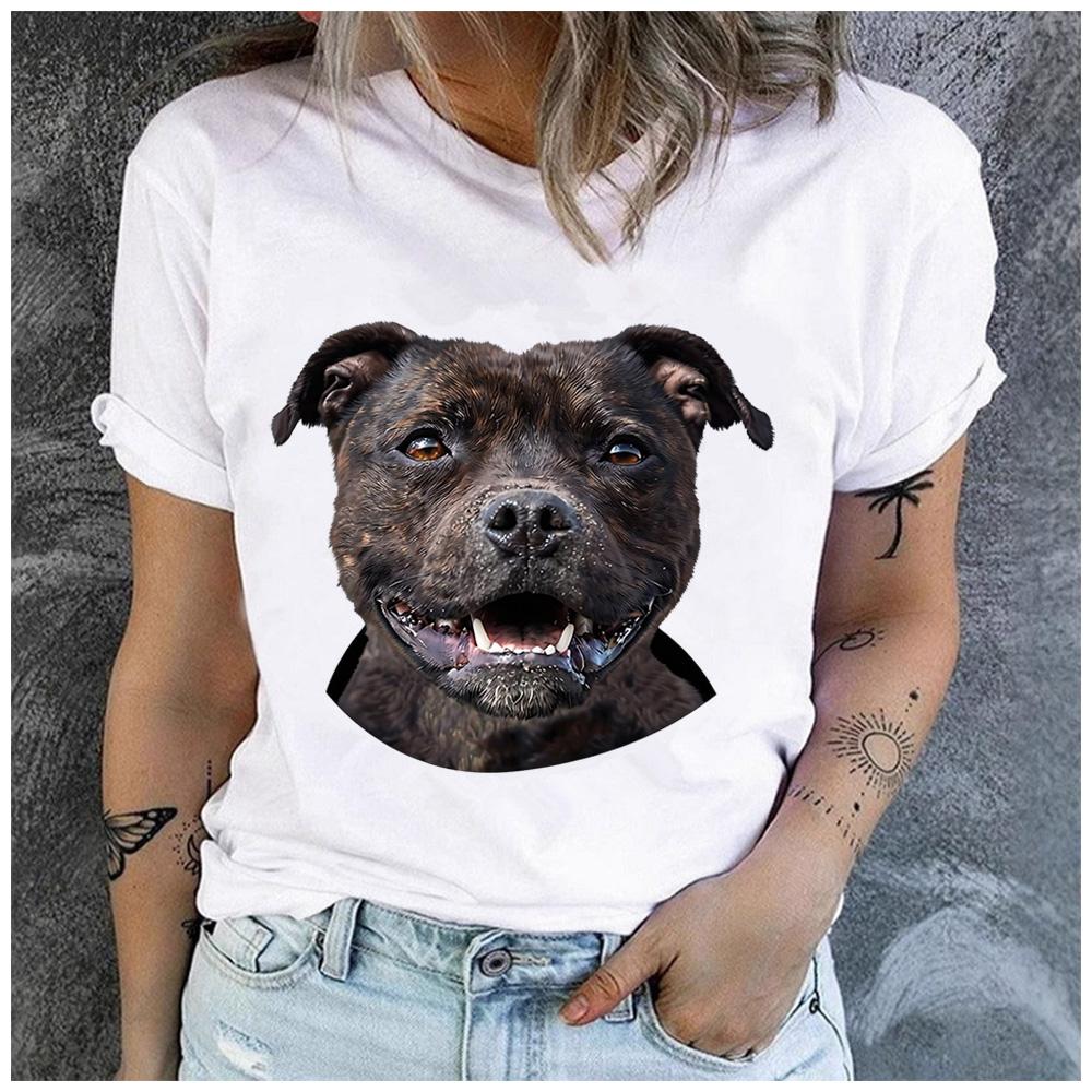 Cotton Cute Brindle Staffordshire Bull Terrier Portrait Tshirt Women Staffy Dog Lover Casual Summer Short Sleeve Graphic T