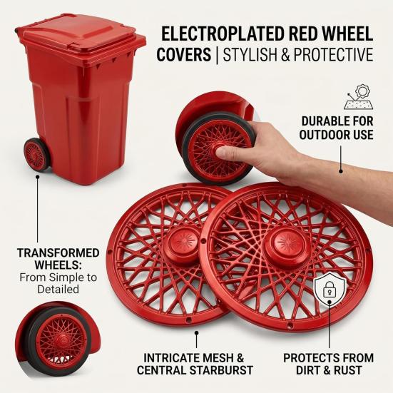 Trash Can Rim Cover, Modern Decorative Wheel Rim Cover, Spider-Spoke Style Wheel Rim Accessory for Standard Residential Garbage