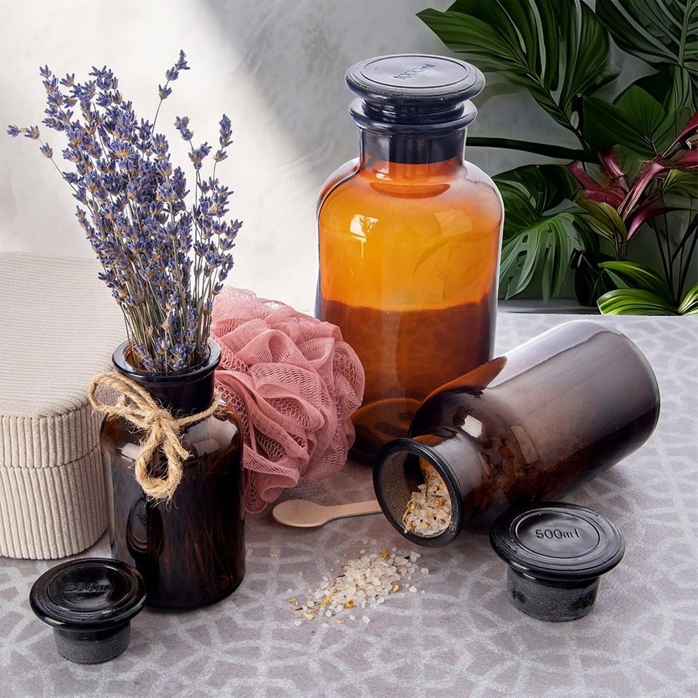 Bruine Glazen Fles met Kurk voor Cosmetica Kruiden Specerijen Thee 0,25