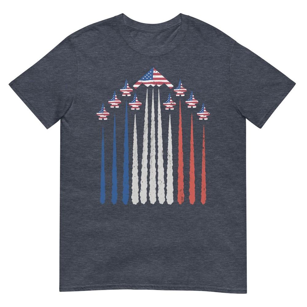Patriotic Fighter Jets Usa Flag Red White Blue 4th Of July Tshirt