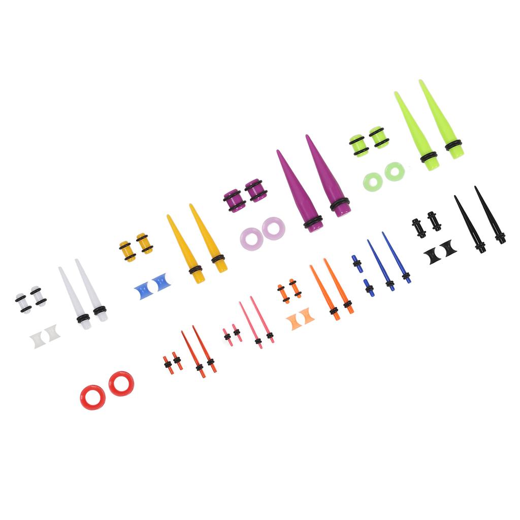 50pcs Ear Stretching Kit Silicone Tunnels Acrylic Tapers Plugs 1.6 to 12mm Mixed Colors Ear Gauges Expander Set