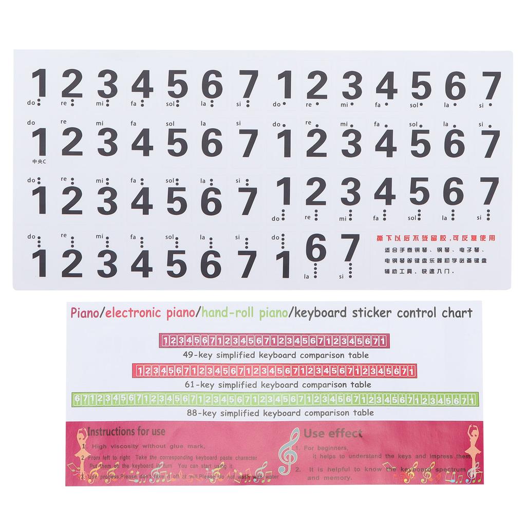 Piano Keyboard Stickers Scale Staff Decals Removeble for Synthesizer Hand Roll Piano