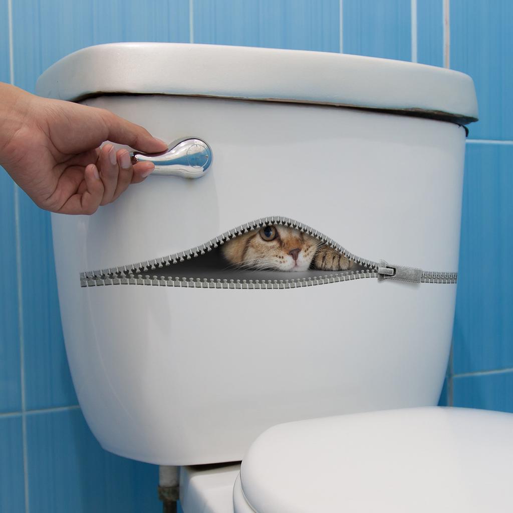 Y17643D Zipper Kitten Creative Toilet Sticker Personalized Home Decoration Self-Adhesive, Large Amount Can Be Negotiated