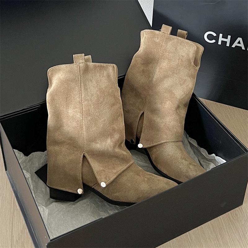 Black Explosion Internet Celebrities Show Thinness and Height Gain High Heel Fashion Boots Women's 2025 New Autumn Trouser Boots Small Short Boots