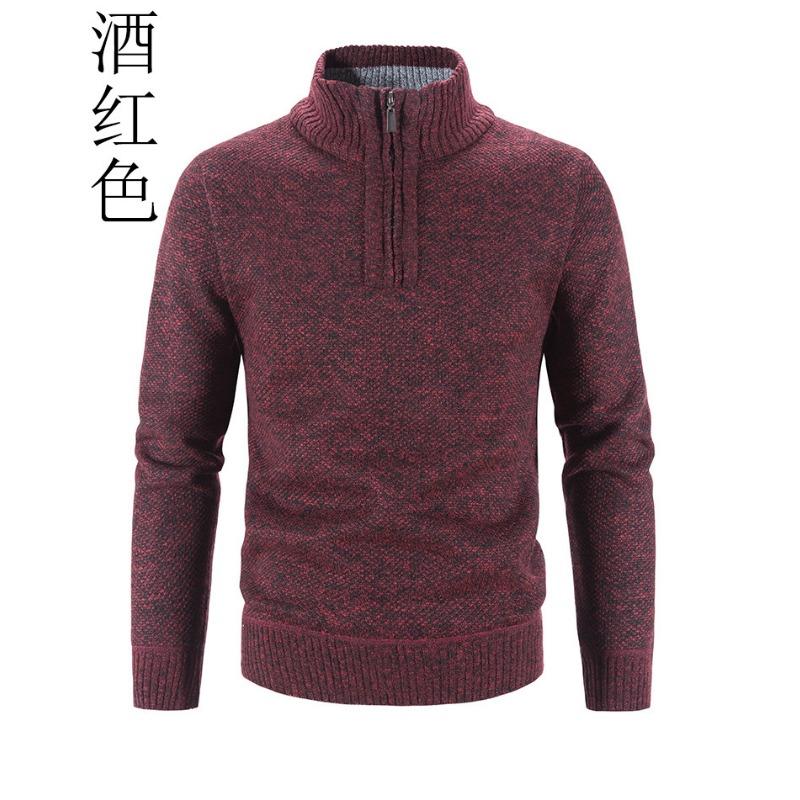 Men S Plus Size Fleece Half Zip High Neck Pullover Long Sleeve Knit Sweater