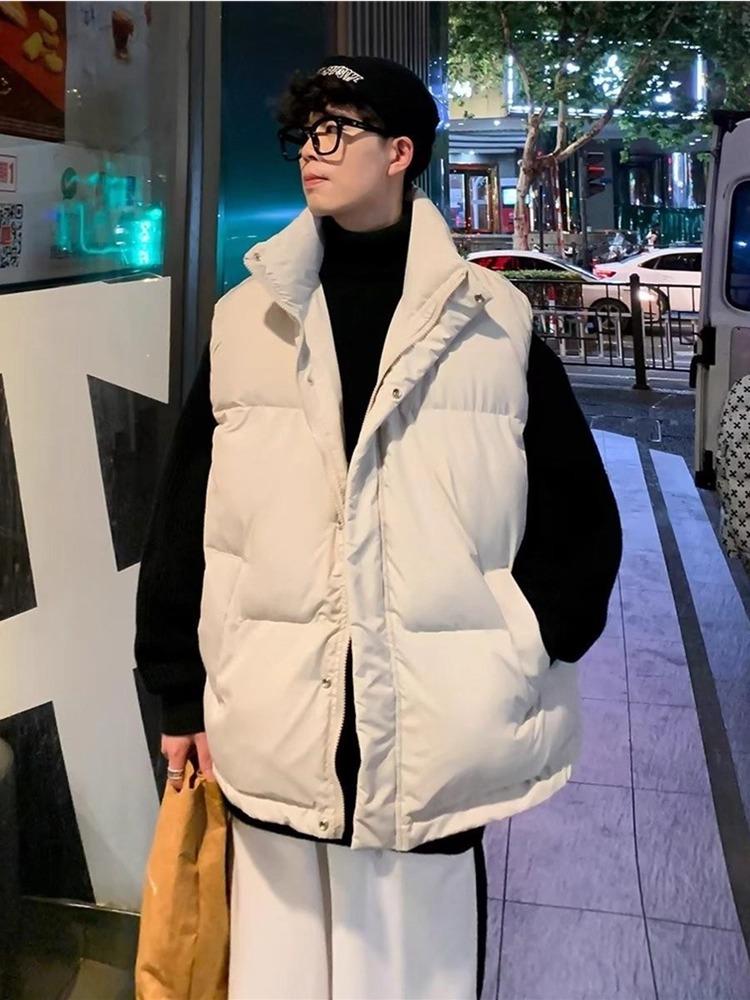 Men's Plus Size Stand Collar Cotton Vest - Warm Sleeveless Jacket for Autumn and Winter