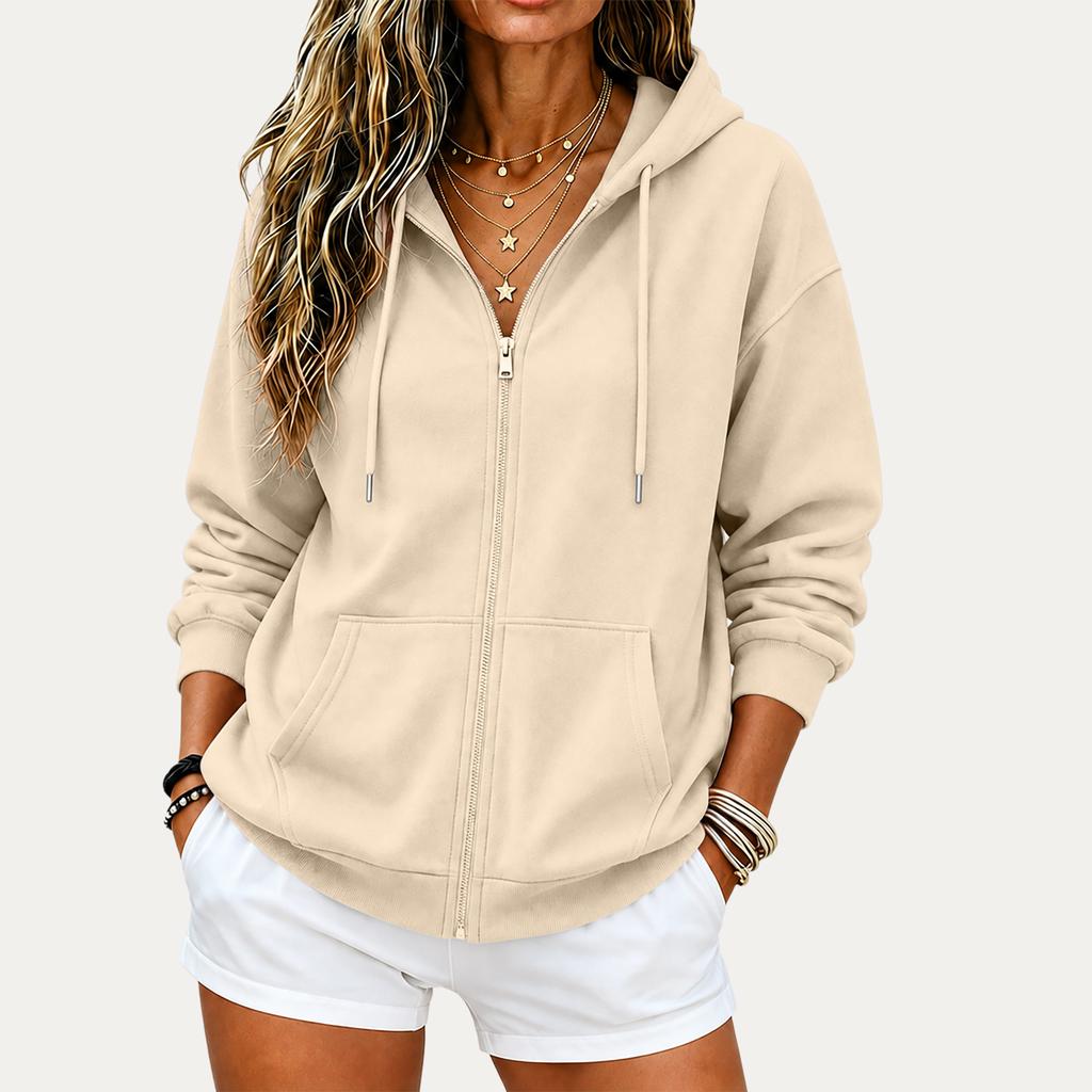 Women's Lightweight Zip-Up Hoodie Drop Shoulder Relaxed Fit for Spring and Fall