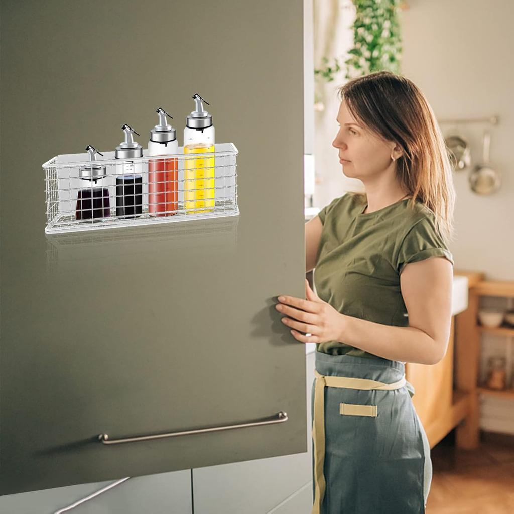 Wire Mesh Magnetic Storage Basket Trash Container Desk Tray Office Organizer for Refrigerator Microwave Oven Magnetic Surface Kitchen Office White