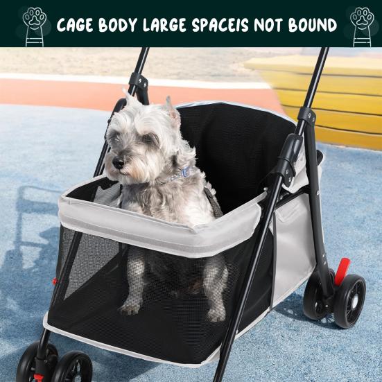 4 Wheels Pet Stroller, Folding Dog Cat Stroller with Cup Holder, Breathable Mesh for Small Pets