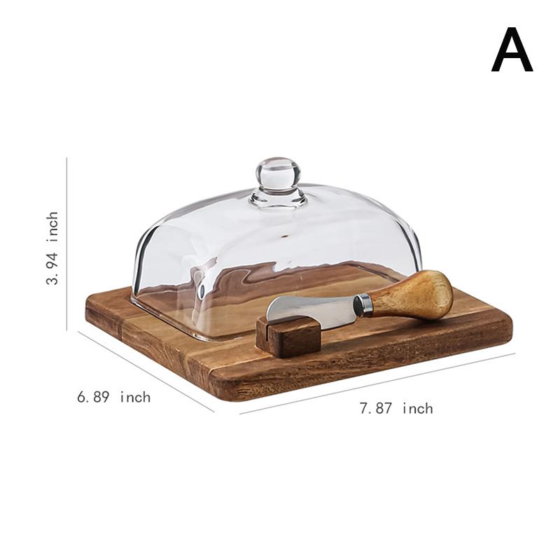 

Ретро деревянная коробка для масла с ножом и вилкой сыр масло чизкейк десерт тарелка для хранения поднос прозрачная стеклянная крышка коробки для хранения