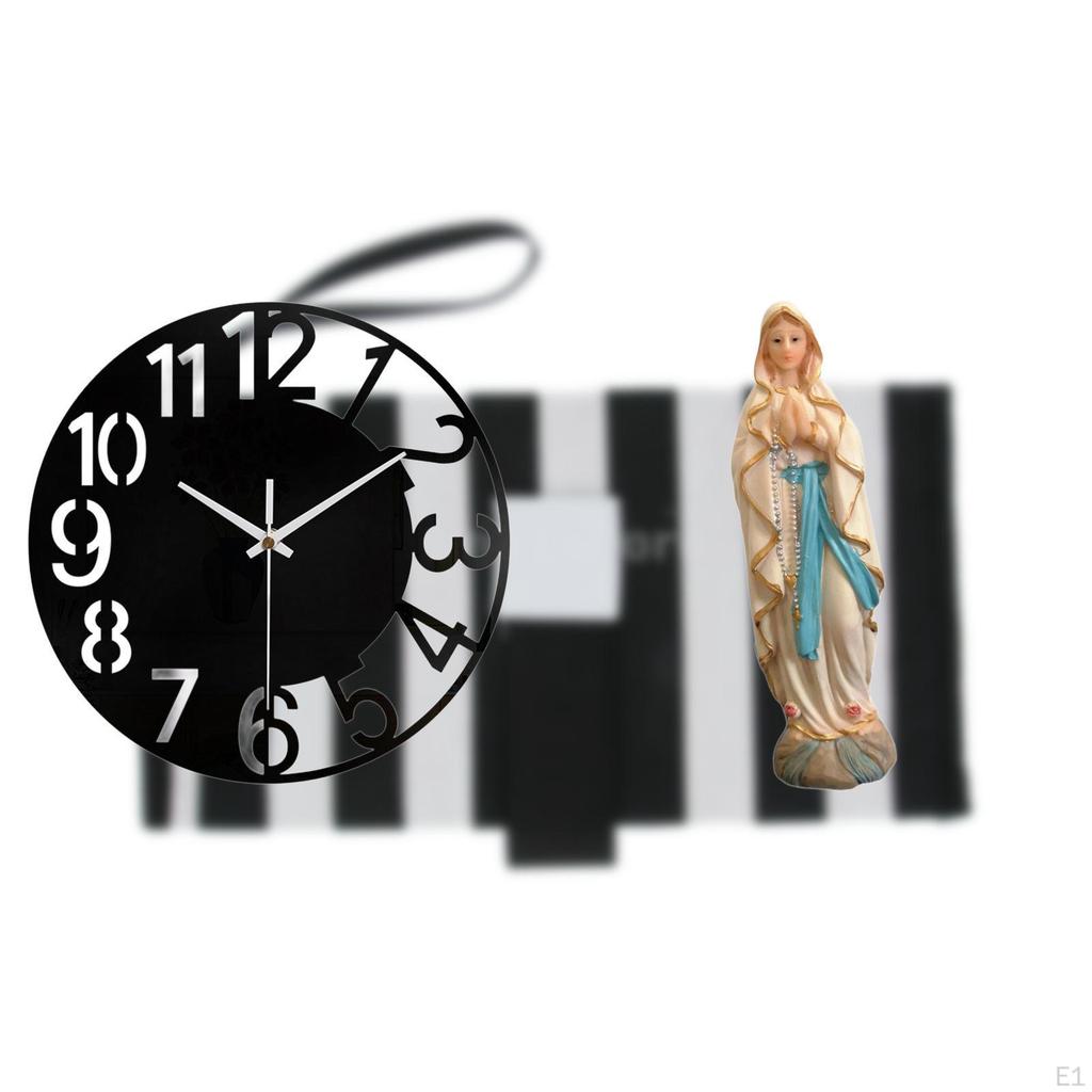 Large Wall Clock Acrylic Silent Modern Statue Mary Figurine Religious Collection