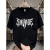 Casual Men'S T-Shirt Featuring a Gothic Savage Letter Print, Perfect for Everyday Fashion