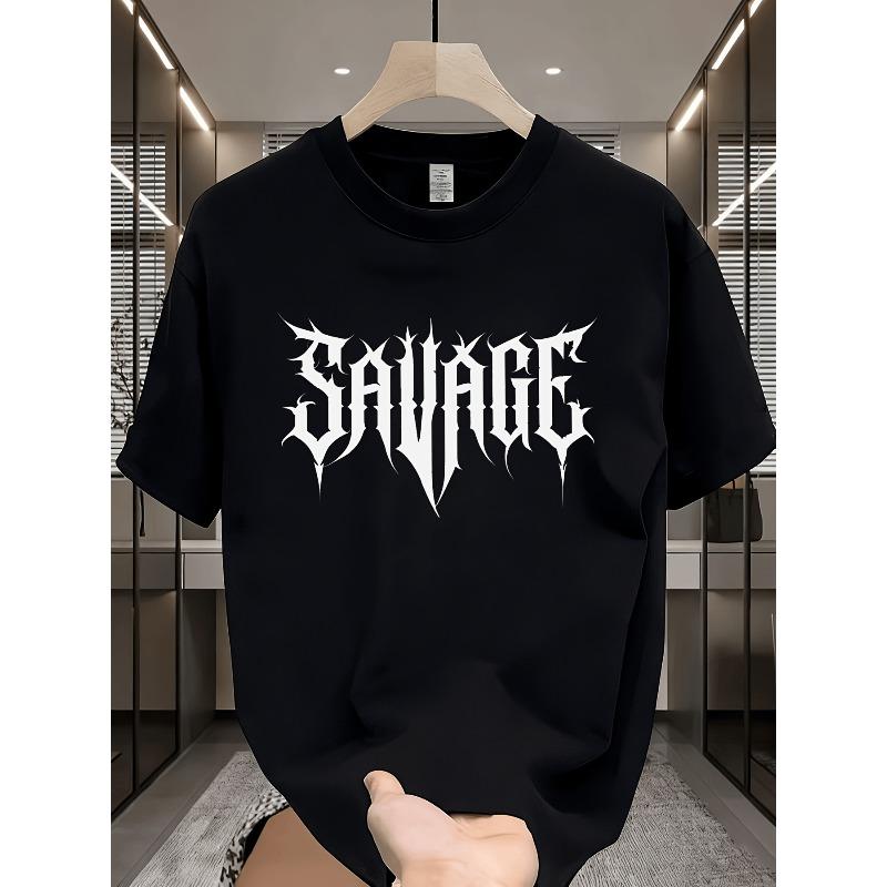 

Casual Men S T-Shirt Featuring a Gothic Savage Letter Print, Perfect for Everyday Fashion 4XL чорний