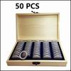 Wooden Coin Storage Box Display Commemorative Collectible Case - 50