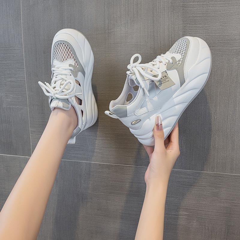 Summer Mesh Casual Fashion Platform Cutout White Shoes Women's Versatile Hollow Breathable Heightened Women's Shoes