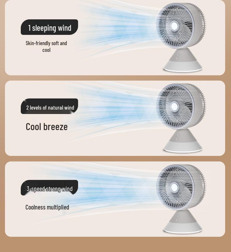 USB-Powered Desktop Fan with Auto-Oscillation & Night Light