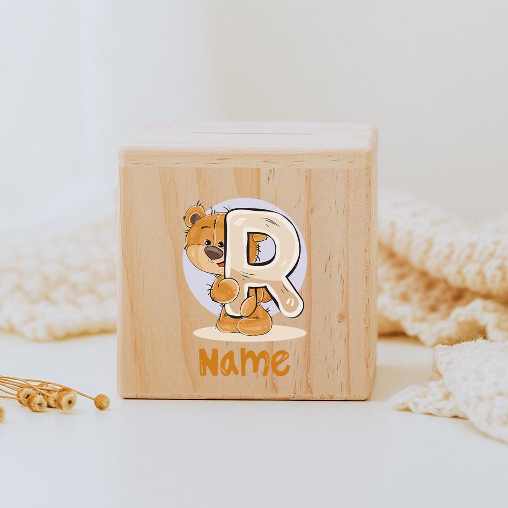 Personalized Money Box Initial with Name Wooden Money Boxes Child Coin Bank Birthday Holiday Gifts for Kids Coin Collection Case