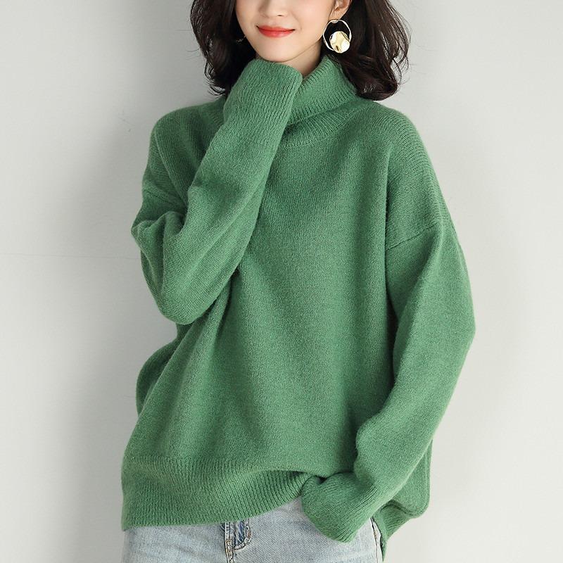 Solid Color Turtleneck Sweater Women's Autumn and Winter Inner Wear Loose and Thin Retro Lazy Style Small Pullover Knitted Bottoming Shirt