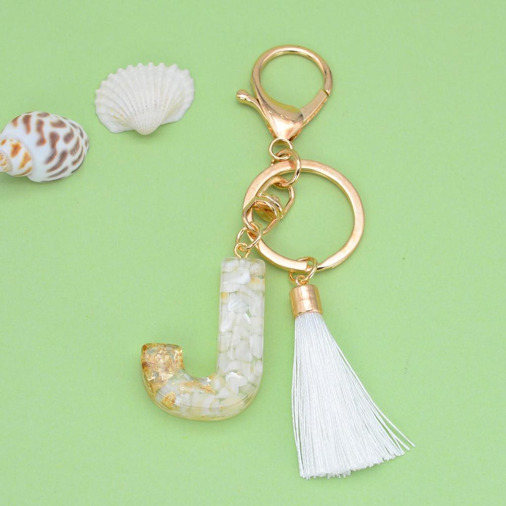 Trendy White Tassel Letter Keychain with Crystal Pendant