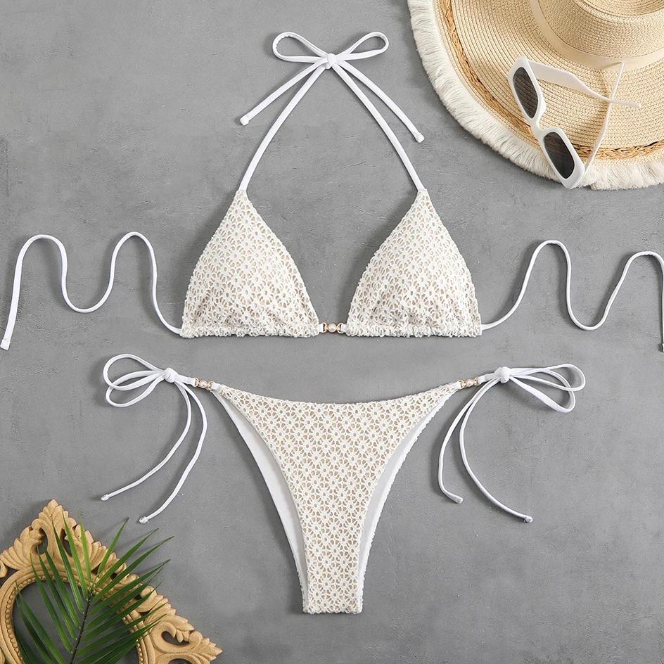 Sexy Micro Bikini 2025 Women Chain Swimsuit Female Swimwear Thong Bikinis Sets Brazilian Bathing Suit Beach Wear Lace Up Biquini
