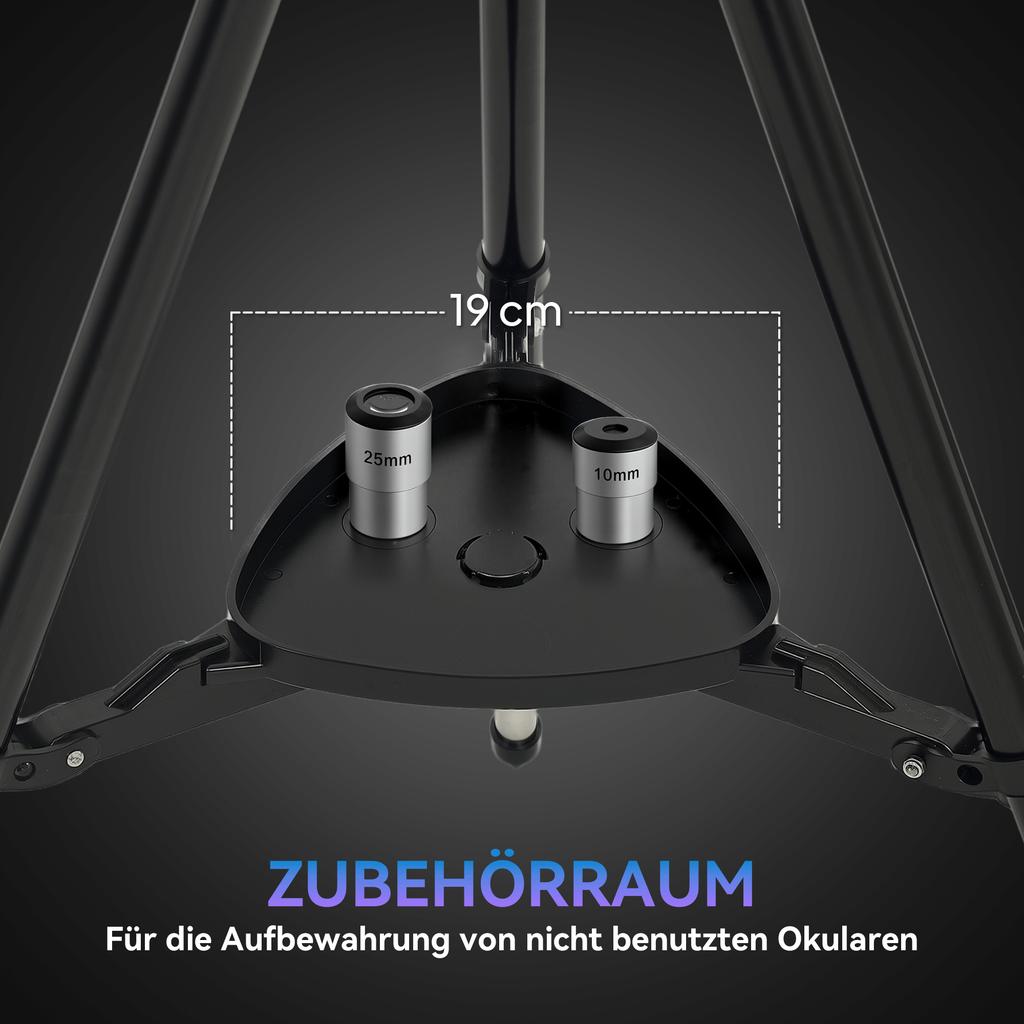 Spiegelteleskop, 114 mm Objektivdurchmesser, 2 Okulare, Sucherfernrohr, Aluminium, Dunkelblau