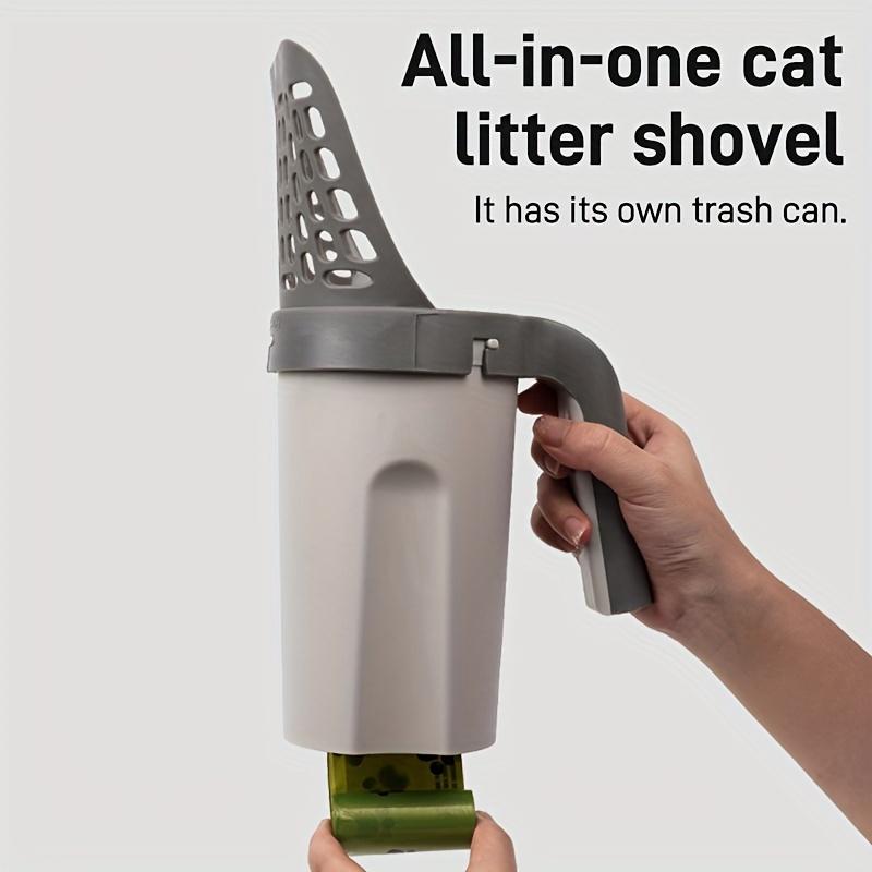 Large-Capacity Cat Litter Scoop with Integrated Trash Can - Portable Easy-Clean Plastic Pet Waste Shovel for Cats, Ideal