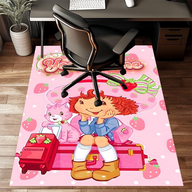 Princess Strawberry Design Area Rug Personalized Name- Non-Slip, Soft & Cozy Floor Mat for Living Room, Office - Indoor/Outdoor Carpet