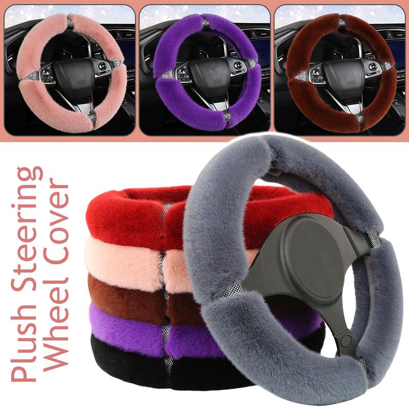 Winter Drill Piece Plush Car Steering Wheel Cover Universal Warm Luxury Car Handle Cover Interior Faux Mink Fur Non-slip