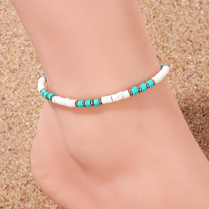 Bohemian beach beaded anklet, personalized handmade fashion temperament soft pottery foot decoration