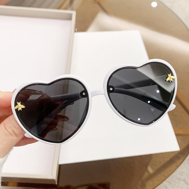 Children's Heart-Shaped Glitter Bee Sunglasses - Trendy Cartoon Style for Girls