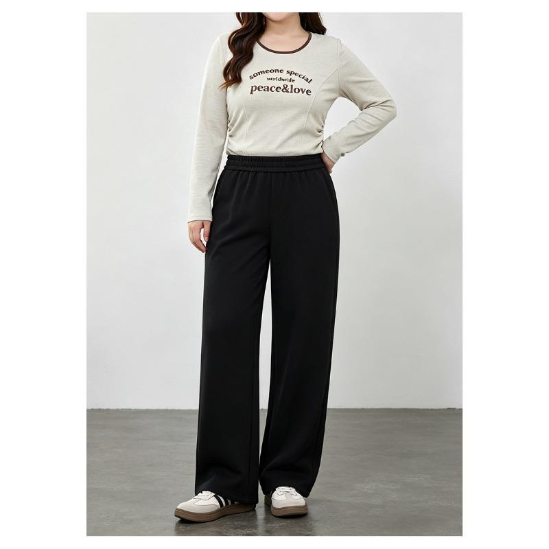 Plus Size Women Elastic High Waist Loose Straight Wide Leg Casual Pants