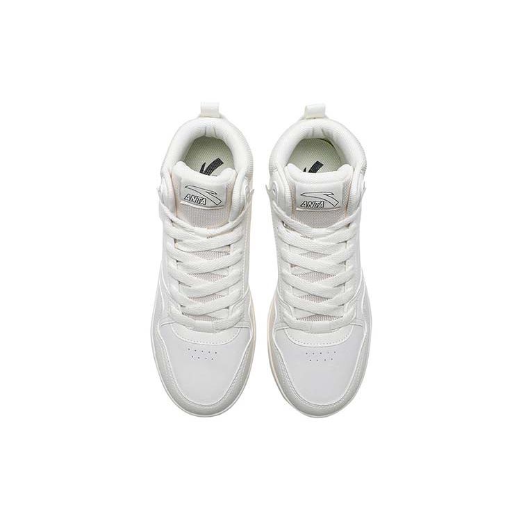Anta Lifestyle Series Fabric Synthetic Leather High-Top Skate Shoes Men Sneakers White 912348082-2