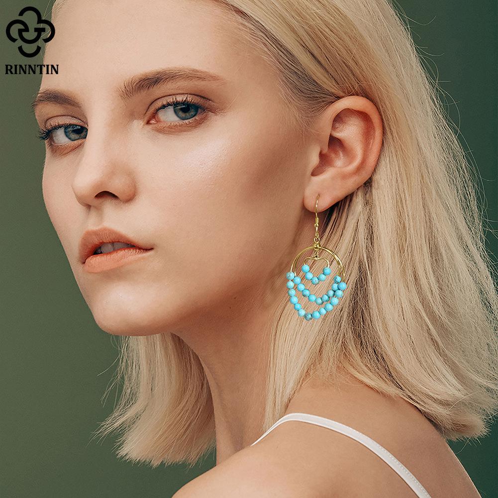 Jewelry S925 Sterling Silver Earrings Natural Turquoise Hollow Heart-shaped Earrings Double Love Earrings