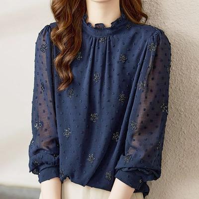 New High-End Temperament Elegant Fashion Chiffon Long Sleeve Blouses Pullovers for Women Office Lady All-match Chic Tops