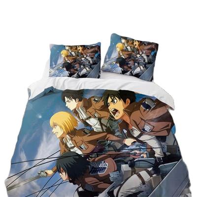 Housses de couette Anime New Titan, Ensemble de literie Attaque des Titans imprimé en 3D, Housse de couette dessin animé Double Plein Twin Simple Linge de lit