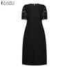 ZANZEA Women Casual Round Neck Short Sleeve Lace Ctochet Patchwork Dress