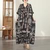DIMANAF New 2026 Women Plus Size Spring Summer Beach Dress Vintage Floral Print Black Long Dress Loose Oversize Maxi