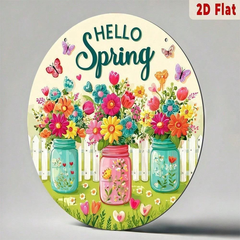 Spring Flower Jar Round Metal Wall Art Aluminum Floral Sign Home Decor Graduation Gift