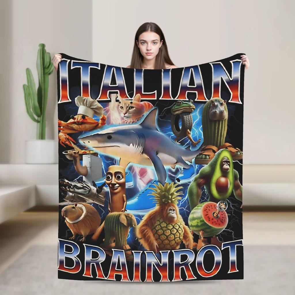 Soft Warm Blankets Travel Office Funny Christmas Italian Brain Rot Italian Brainrot For Couch Chair Print Sofa Bed Cover