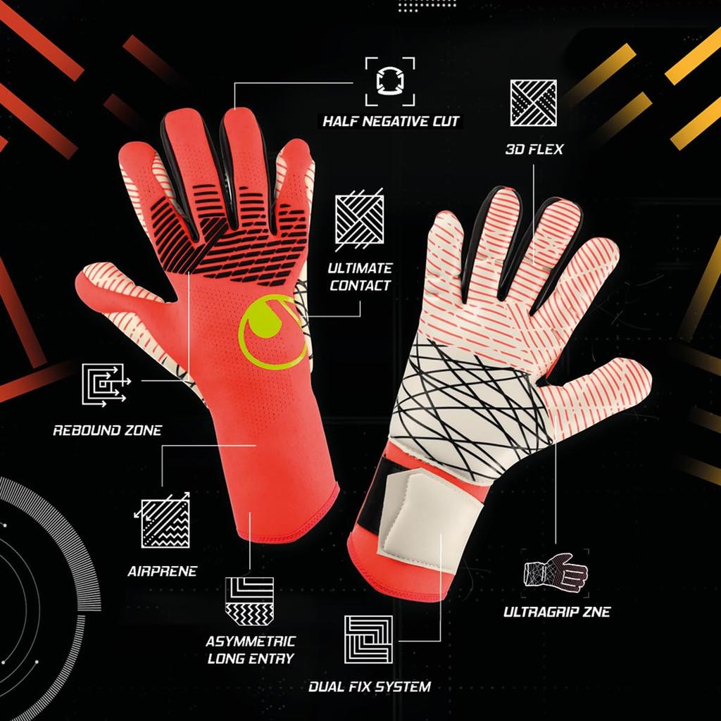 Uhlsport Fang ZNE Ultra Grip Half Negative Goalkeeper Gloves Match High Soccer Maschiné - Use, Grip, (1011408-01-8)