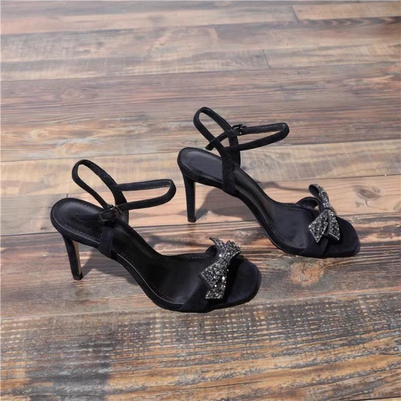 Fashion Summer Rhinestone Bowtie Kitten Heels Sandals Women Ladies Ankle Strap Sandals Open Toe Party Crystal Knot High Heels For Lady