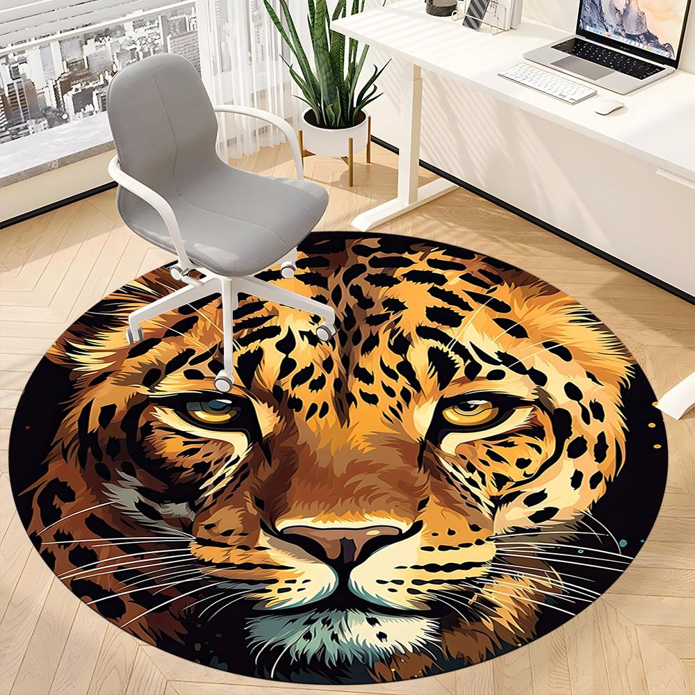 1pc Leopard Print Office Round Area Rug, Indoor Mat Suitable ForOffice, Under Office Chairs Bedroom Living Room Home Decor, Room Deco T001
