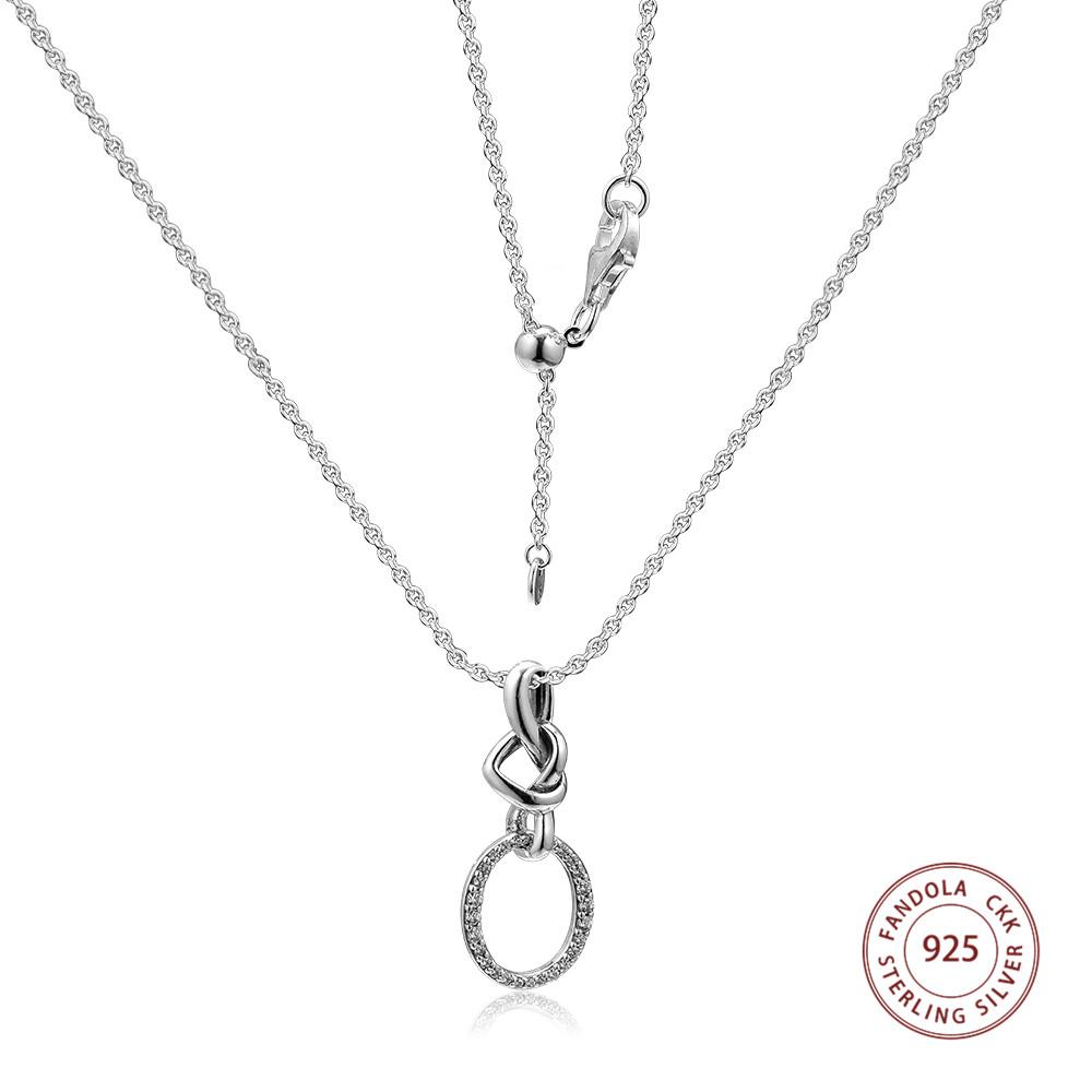 Knotted Heart Necklace 925 Sterling Silver Clear CZ Necklaces Pendants for Women Fine Jewelry Collier Femme Argent S925