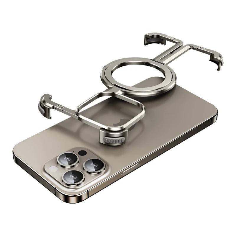Oatsbasf Magsafe Handyhülle für iPhone 13/14/15 mit verstecktem Handyhalter Rahmenlose Handyhülle Wärmeableitende Handyhülle Bumper