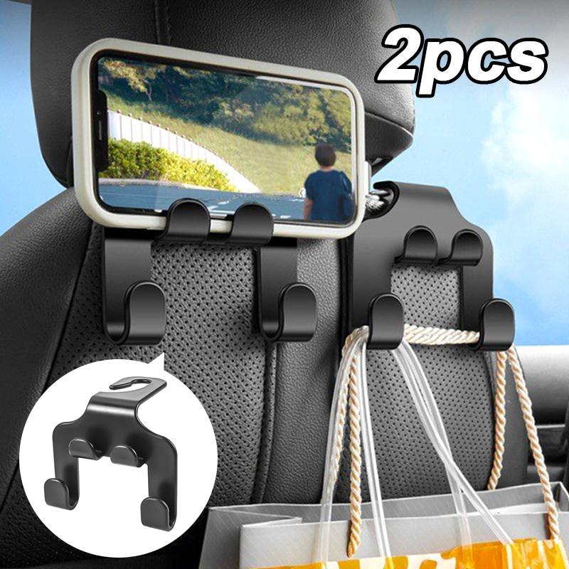 4pcs Multifunctional Car Seat Back Hook Double Head Phone Hanger Headrest Hanging Bag Storage Hanger Car Interior Accessories