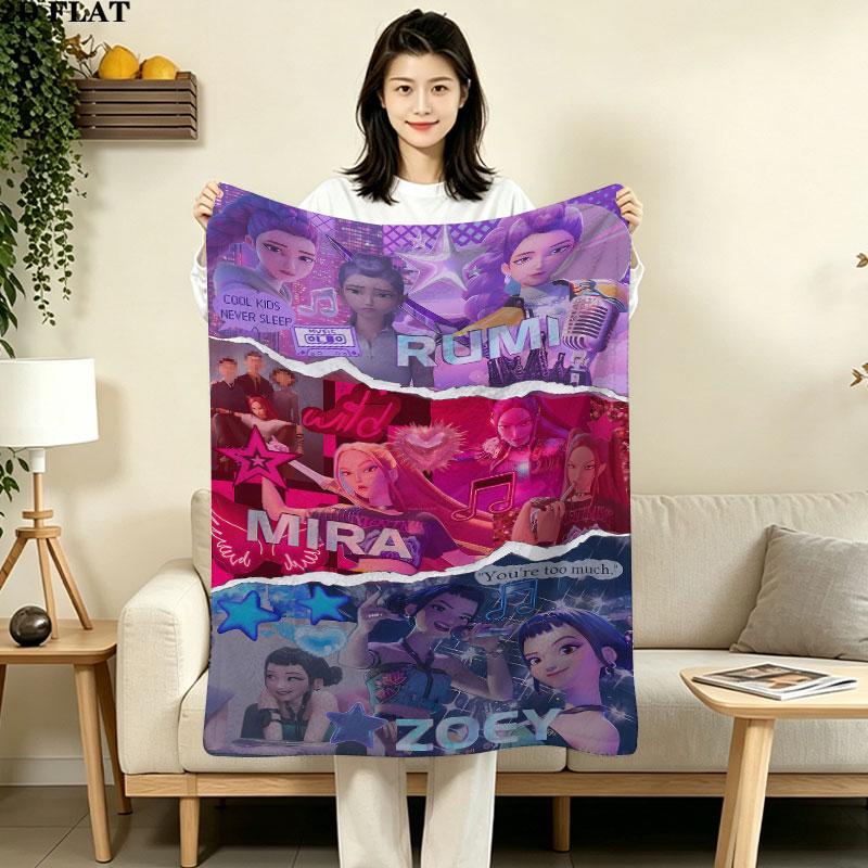 1PC Kpop Demon Hunters Patterned Flannel Blanket Suitable For All Seasons For Home Decor Warmth And Comfort Gifts Holiday Present